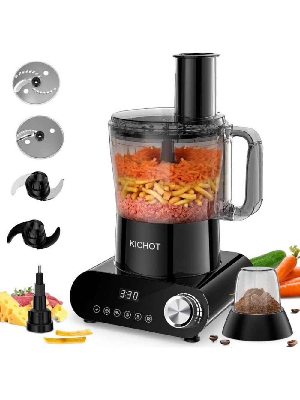 12-Cup Food Processor & Vegetable Chopper with Digital Timer, Stepless Speed